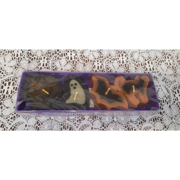 Vintage Pumpkin Time Halloween Candles Set of 4 Novelty Bat Cat Pumpkin Ghost - Picture 2 of 7